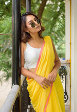 Load image into Gallery viewer, Yellow And Pink Mulmul Cotton Saree
