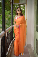 Load image into Gallery viewer, Orange And Pink Mulmul Cotton Saree
