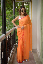 Load image into Gallery viewer, Orange And Pink Mulmul Cotton Saree
