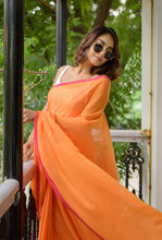 Load image into Gallery viewer, Orange And Pink Mulmul Cotton Saree

