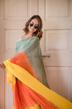 Load image into Gallery viewer, Orange Tie Dye Mulmul Cotton Saree
