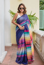 Load image into Gallery viewer, Navy Blue Mulmul Cotton Saree
