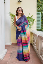 Load image into Gallery viewer, Navy Blue Mulmul Cotton Saree

