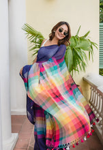 Load image into Gallery viewer, Navy Blue Mulmul Cotton Saree
