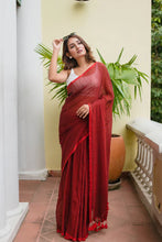 Load image into Gallery viewer, Maroon Mulmul Cotton Saree
