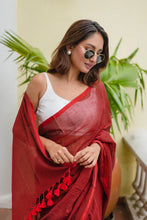 Load image into Gallery viewer, Maroon Mulmul Cotton Saree
