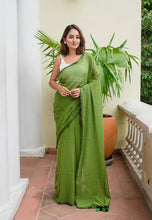 Load image into Gallery viewer, Green Mulmul Cotton Saree
