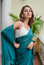 Load image into Gallery viewer, Turquoise Blue Mulmul Cotton Saree
