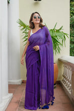 Load image into Gallery viewer, Purple Mulmul Cotton Saree
