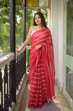 Load image into Gallery viewer, Classic Red Mulmul Cotton Saree
