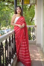 Load image into Gallery viewer, Classic Red Mulmul Cotton Saree
