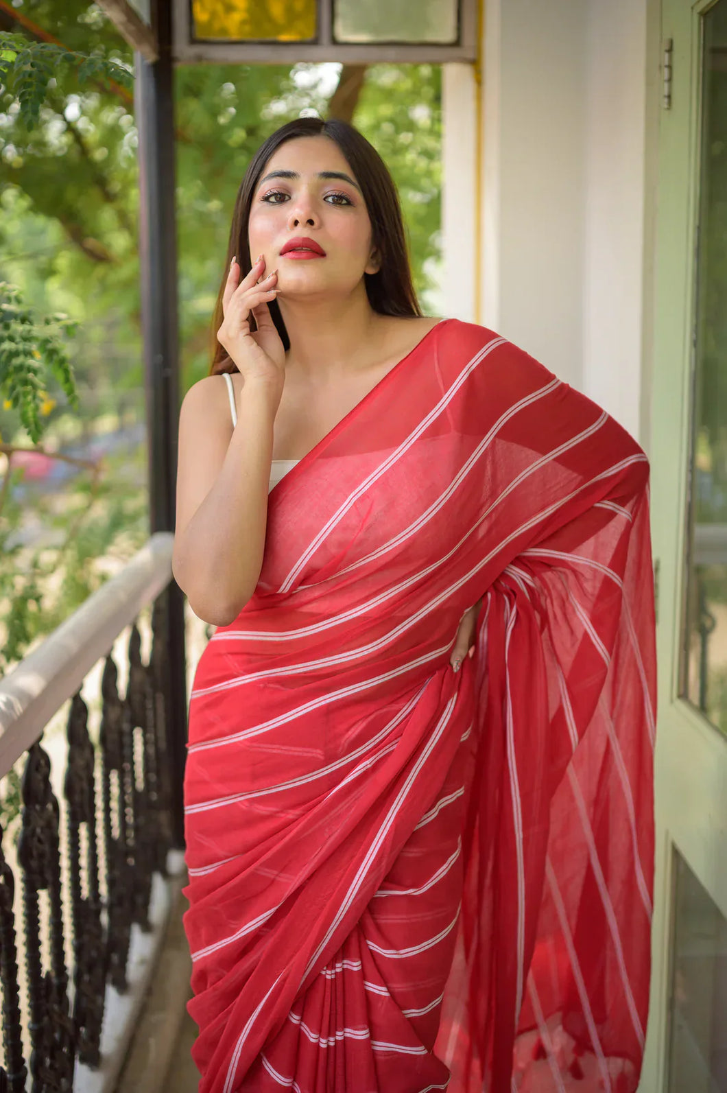 Classic Red Mulmul Cotton Saree