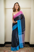 Load image into Gallery viewer, Dark Navy Blue Pure Cotton Saree
