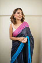 Load image into Gallery viewer, Dark Navy Blue Pure Cotton Saree
