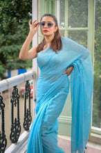 Load image into Gallery viewer, Sky Blue Mulmul Cotton Saree
