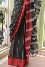 Load image into Gallery viewer, Midnight Black Cotton Saree

