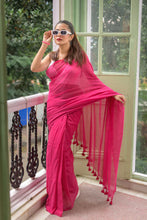 Load image into Gallery viewer, Hot Pink Soft Cotton Saree
