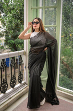 Load image into Gallery viewer, Dark Black Mulmul Cotton Saree
