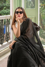 Load image into Gallery viewer, Dark Black Mulmul Cotton Saree
