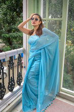 Load image into Gallery viewer, Sky Blue Mulmul Cotton Saree

