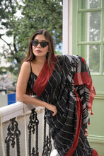 Load image into Gallery viewer, Midnight Black Cotton Saree
