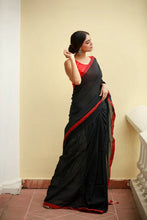 Load image into Gallery viewer, Black Red Mulmul Cotton Saree
