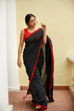 Load image into Gallery viewer, Black Red Mulmul Cotton Saree
