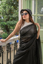 Load image into Gallery viewer, Dark Black Mulmul Cotton Saree
