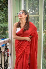 Load image into Gallery viewer, Red Rose Mulmul Cotton Saree
