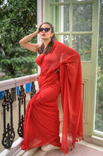 Load image into Gallery viewer, Red Rose Mulmul Cotton Saree
