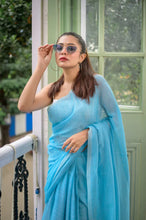 Load image into Gallery viewer, Sky Blue Mulmul Cotton Saree
