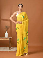 Load image into Gallery viewer, Hand Painted Yellow Mulmul Cotton Saree
