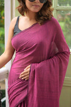 Load image into Gallery viewer, Magenta Mulmul Cotton Saree
