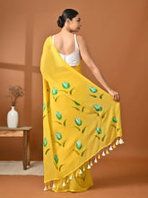 Load image into Gallery viewer, Hand Painted Yellow Mulmul Cotton Saree
