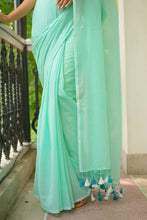 Load image into Gallery viewer, Sea Green Mulmul Cotton Saree
