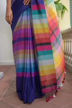 Load image into Gallery viewer, Navy Blue Mulmul Cotton Saree
