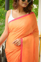 Load image into Gallery viewer, Orange And Pink Mulmul Cotton Saree
