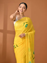 Load image into Gallery viewer, Hand Painted Yellow Mulmul Cotton Saree
