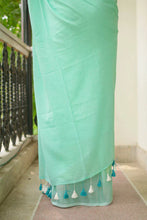 Load image into Gallery viewer, Sea Green Mulmul Cotton Saree
