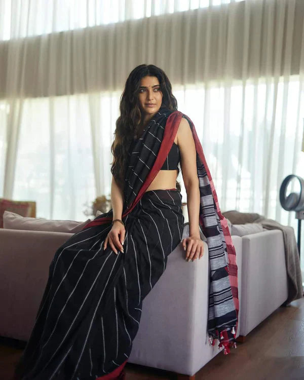 Midnight Black Cotton Saree
