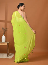 Load image into Gallery viewer, Green Embroidered Mulmul Cotton Saree
