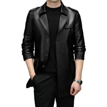 Load image into Gallery viewer, Men&#39;s Mid-Length Faux Leather Coat
