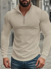 Load image into Gallery viewer, Men's American Retro Autumn And Winter Half-Zip Small Plaid Casual Stand-Up Collar Long-Sleeved Sweatshirt
